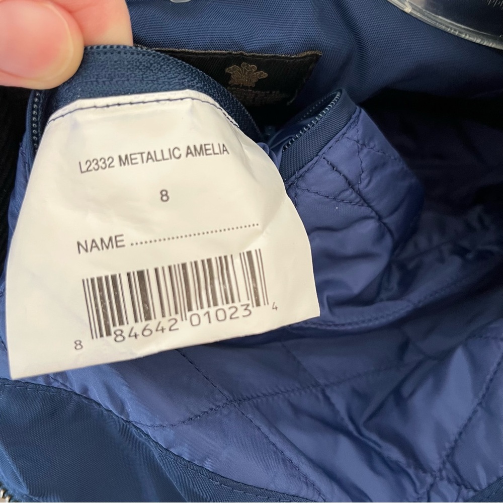 Barbour Waterproof Metallic Amelia Coat Blue Size 4 US 8 UK - Picture 8 of 9
